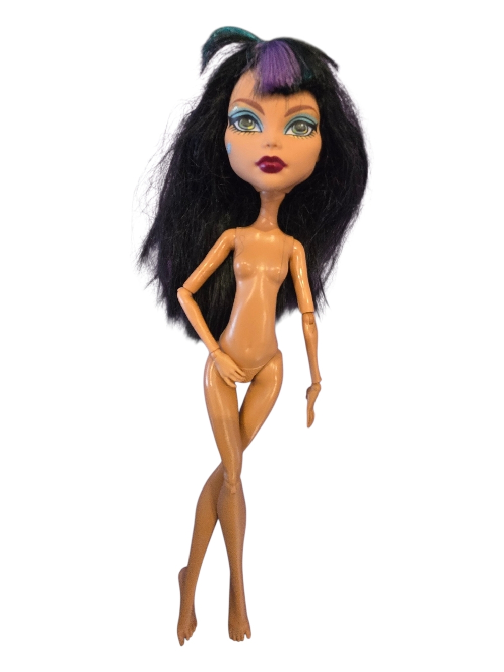 Monster High Cleo de Nile Doll | Black Hair w/ Purple & Teal Streaks | G1 era